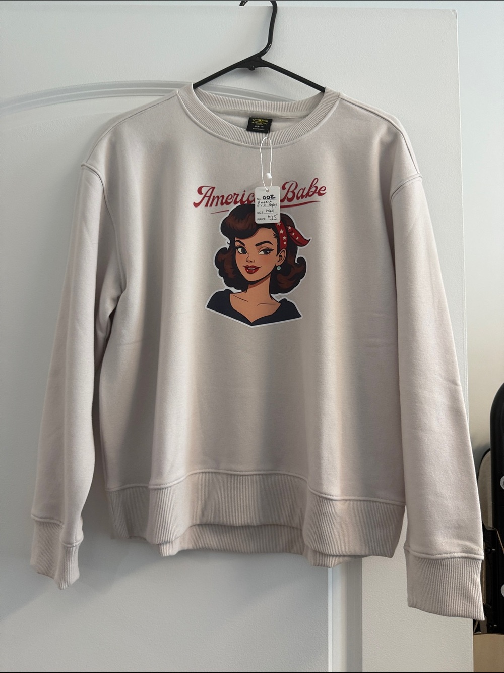 Womens Cream Graphic Sweatshirt - "America Babe"